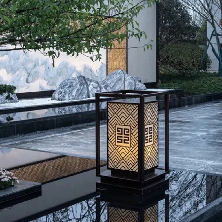 led柱頭燈特色新中式拉絲電鍍不銹鋼戶外小區庭院草坪圍墻燈批發